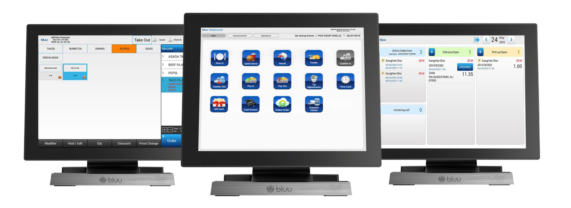 bluu Restaurant POS software screens