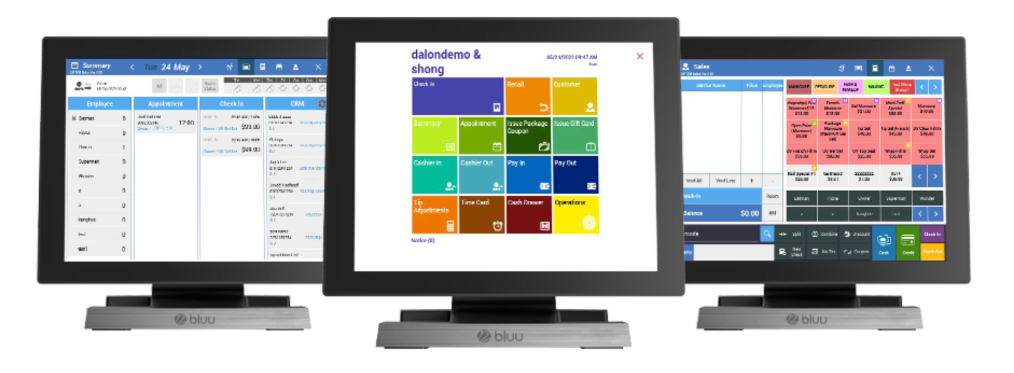 bluu Salon POS software screens